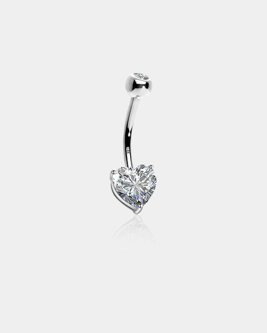 14KT White Gold Heart CZ Belly Rings