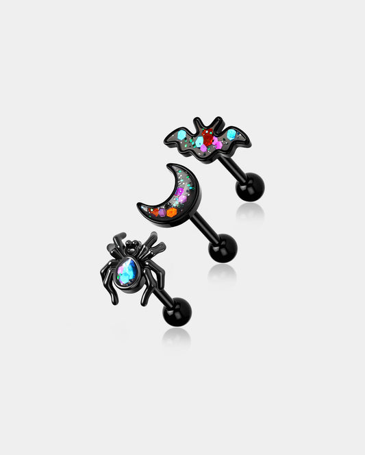 3PCS Spider Bat Moon Cartilage Set