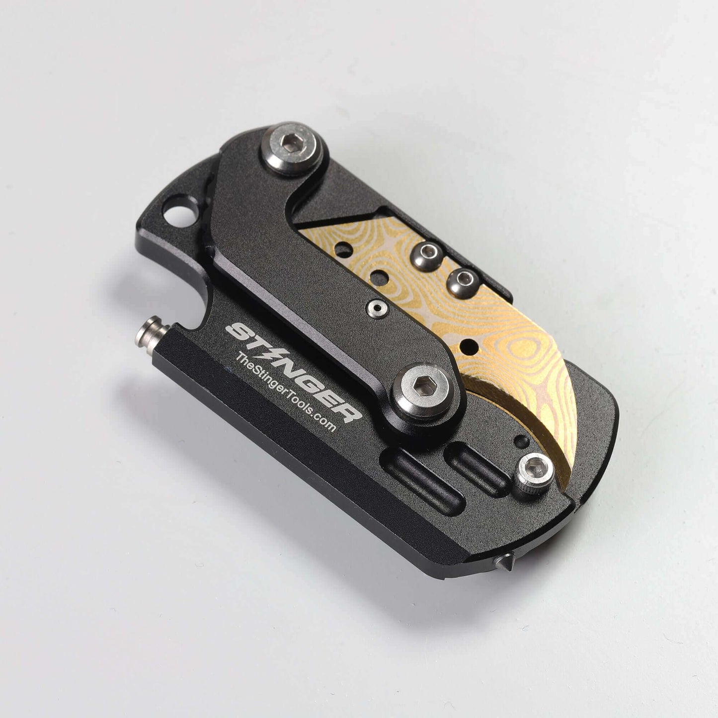 Stinger Dog Tag Blade, Folding Pocket Knife, Utility Knife - Matte Black w/ Golden Blade