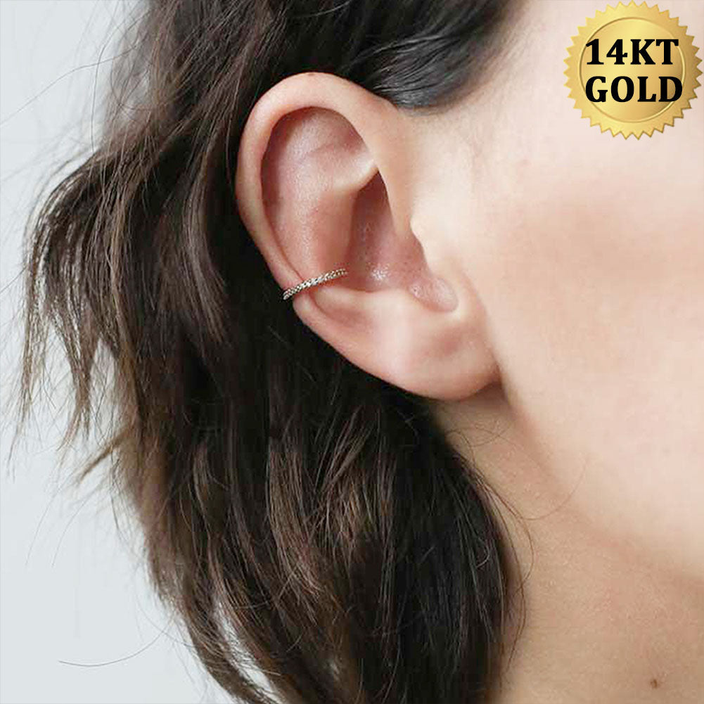 14K Gold CZ Segment Daith Hoop