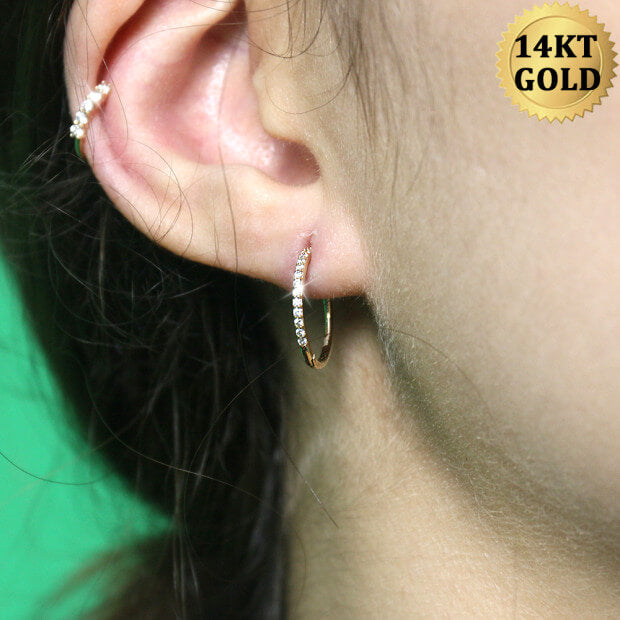 14K Gold CZ Segment Daith Hoop