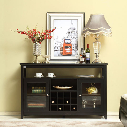 51" Wide Wood Cupboard Buffet Storage Cabinet with Wine Rack for 12-Bottles