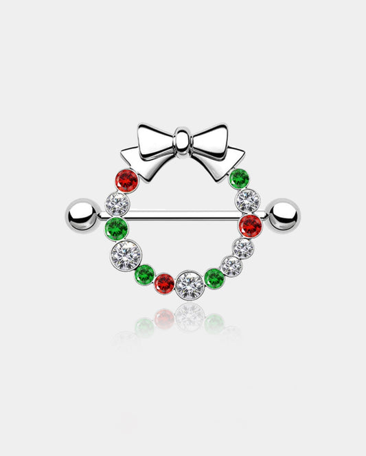 2PCS CZ Christmas Wreath Nipple Barbell