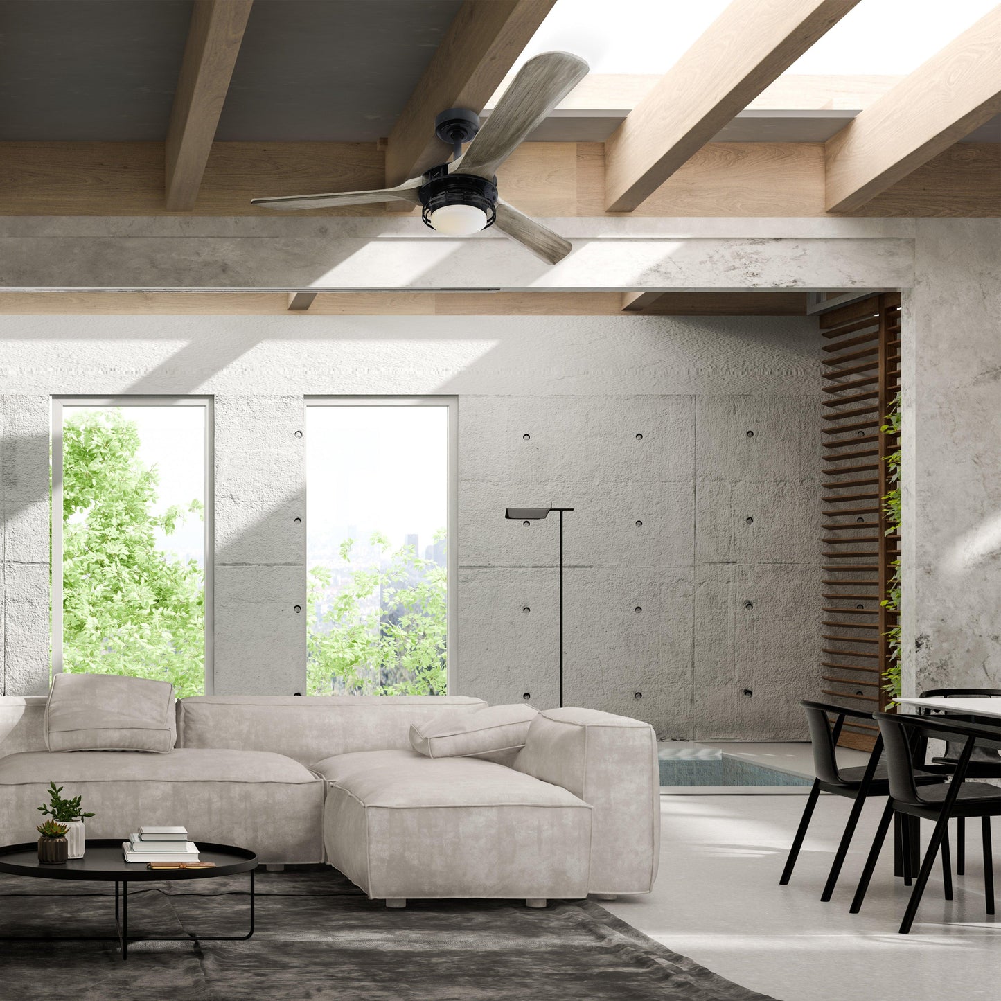 52" Aerofanture Industrial DC Motor Downrod Mount Reversible Ceiling Fan with Lighting and Remote Control
