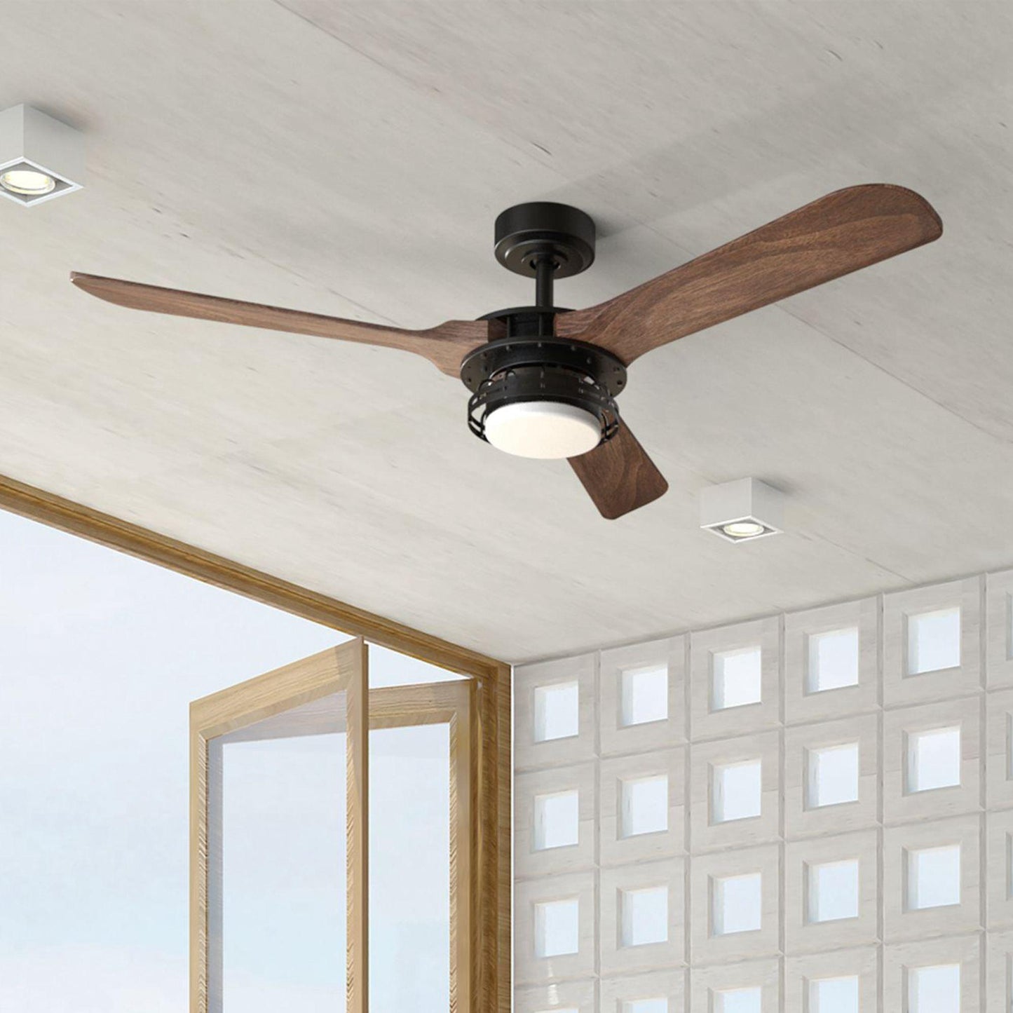 52" Aerofanture Industrial DC Motor Downrod Mount Reversible Ceiling Fan with Lighting and Remote Control
