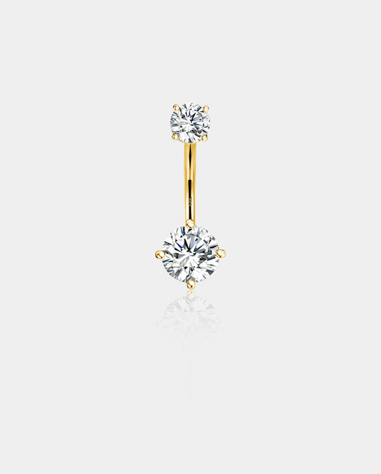 14K Gold Round CZ Belly Ring