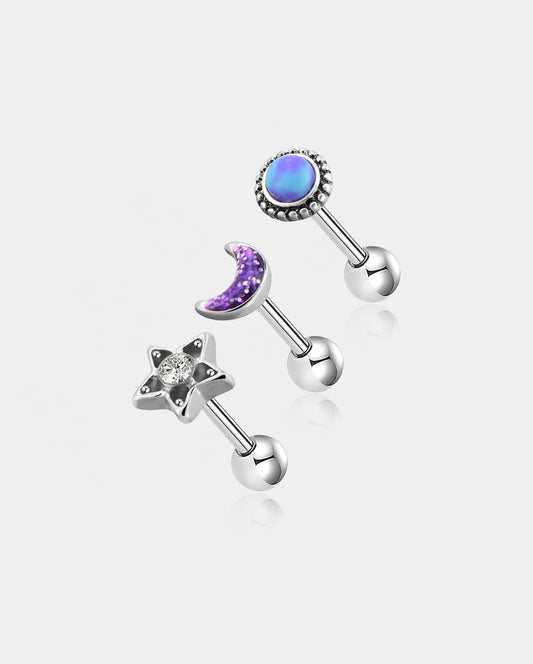 3PCS Sun Moon Star Cartilage Studs