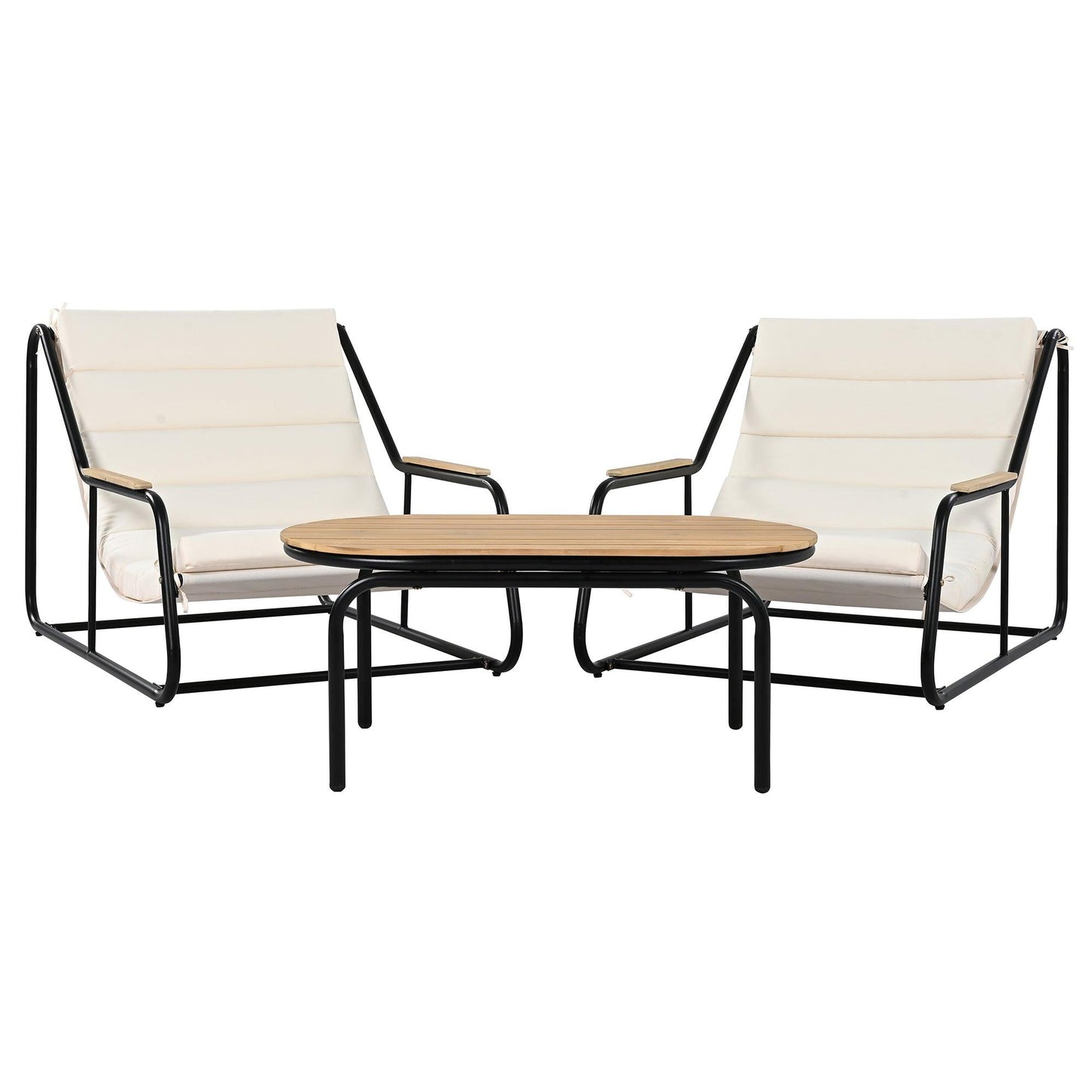 Outdoor Chaise Lounge Chairs Set of 3 with Acacia Side Table, Pool Lounge Chairs for Lawn, Deck, Beach