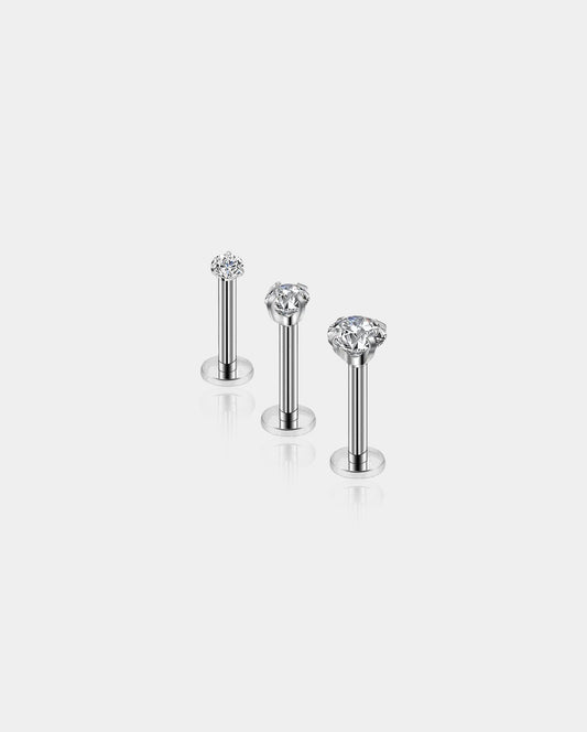 3PCS CZ Internally Threaded Labret Studs