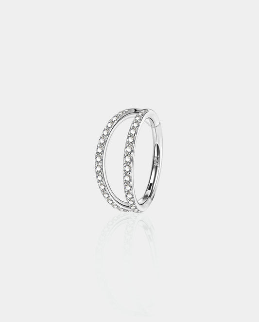 14K White Gold Double Row CZ Helix Earring