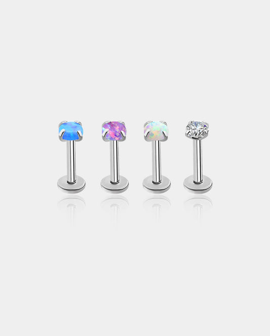 4PCS Opal CZ Internally Threaded Labret Stud