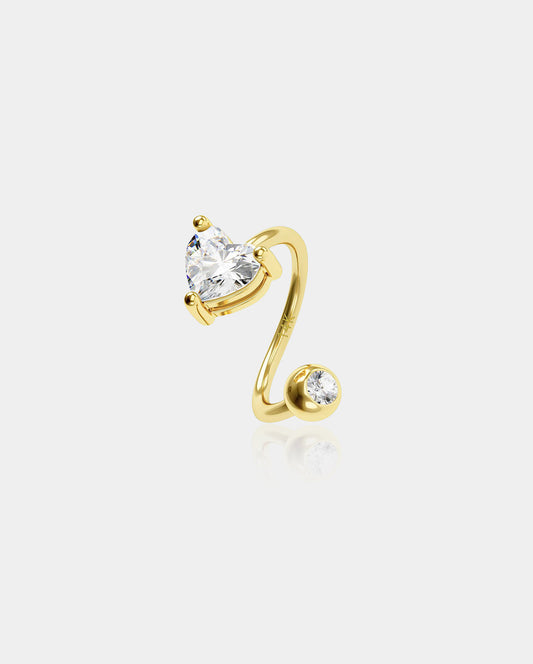 14K Gold Heart CZ S-Shaped Cartilage Earring