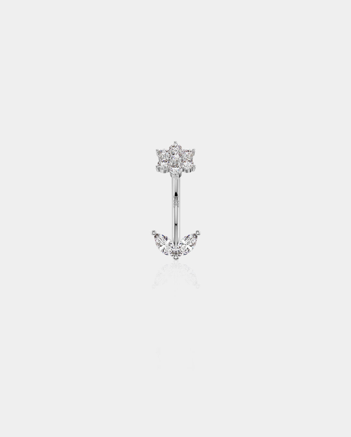 14K White Gold CZ Flower Leave Rook Stud