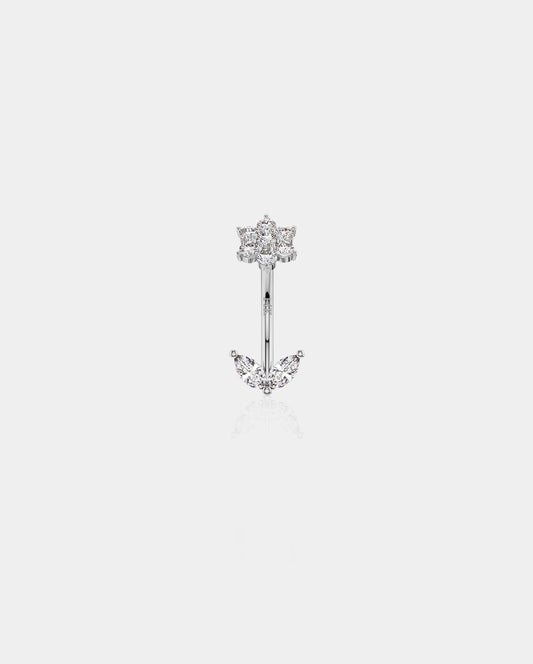 14K White Gold CZ Flower Leave Rook Stud