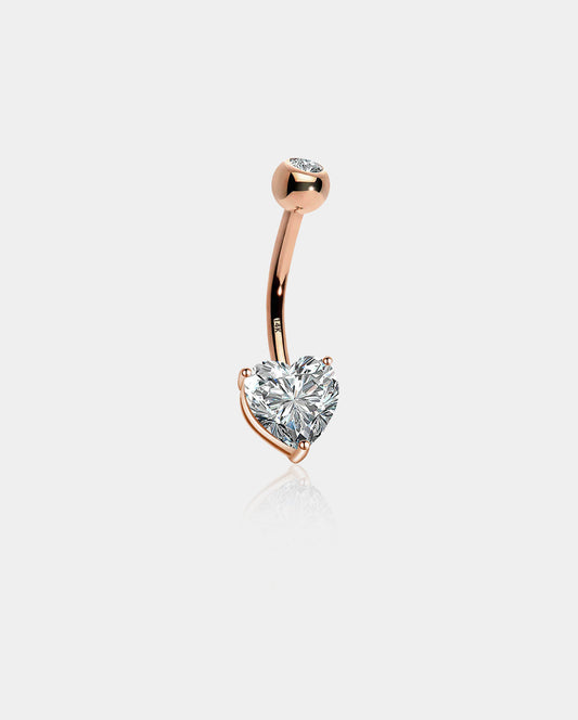 14K Rose Gold Heart CZ Belly Ring