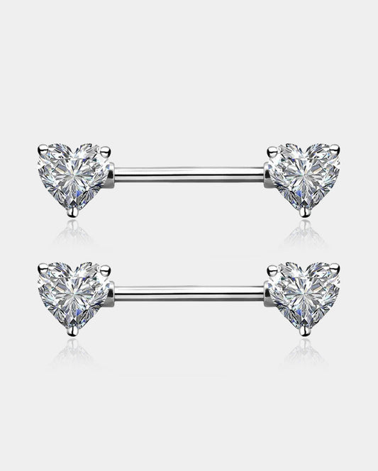 2Pcs CZ Heart Nipple Barbell Pair