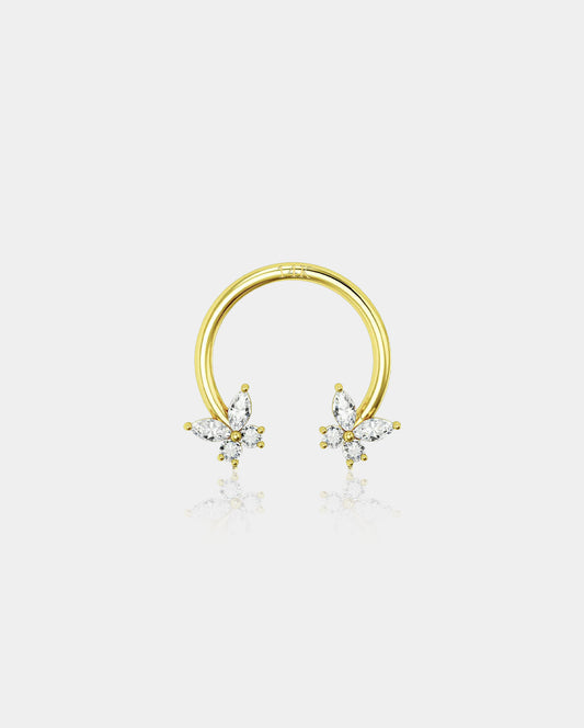 14K Gold CZ Butterfly Horseshoe Septum Ring