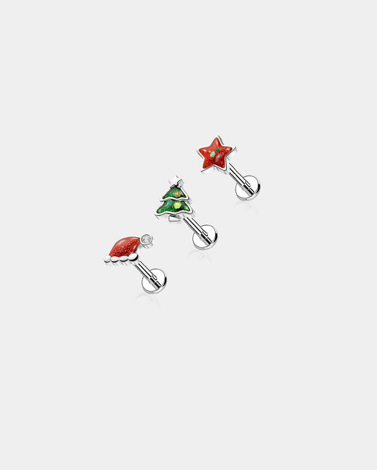 3PCS Christmas Tree Internally Threaded Helix Studs