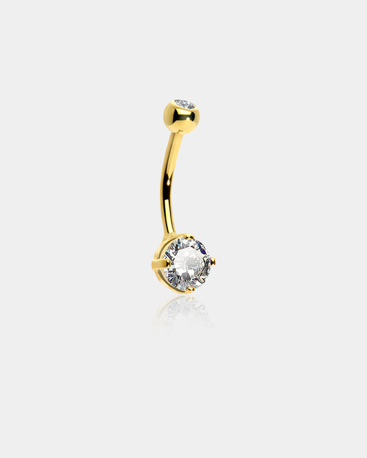 14K Gold Round CZ Belly Ring