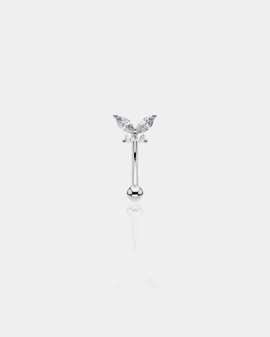 14K White Gold CZ Butterfly Eyebrow Ring