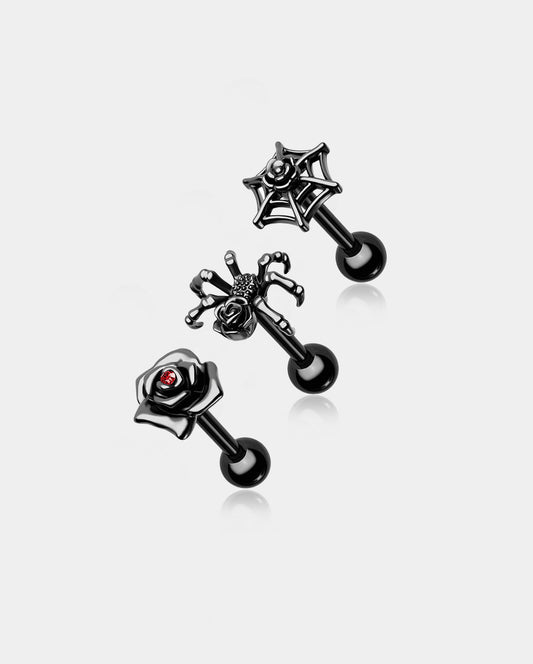3PCS RoseWebSpider Cartilage Studs Set