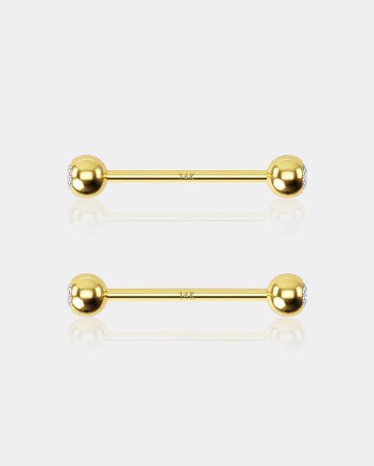 14K Gold CZ Ball Nipple Ring