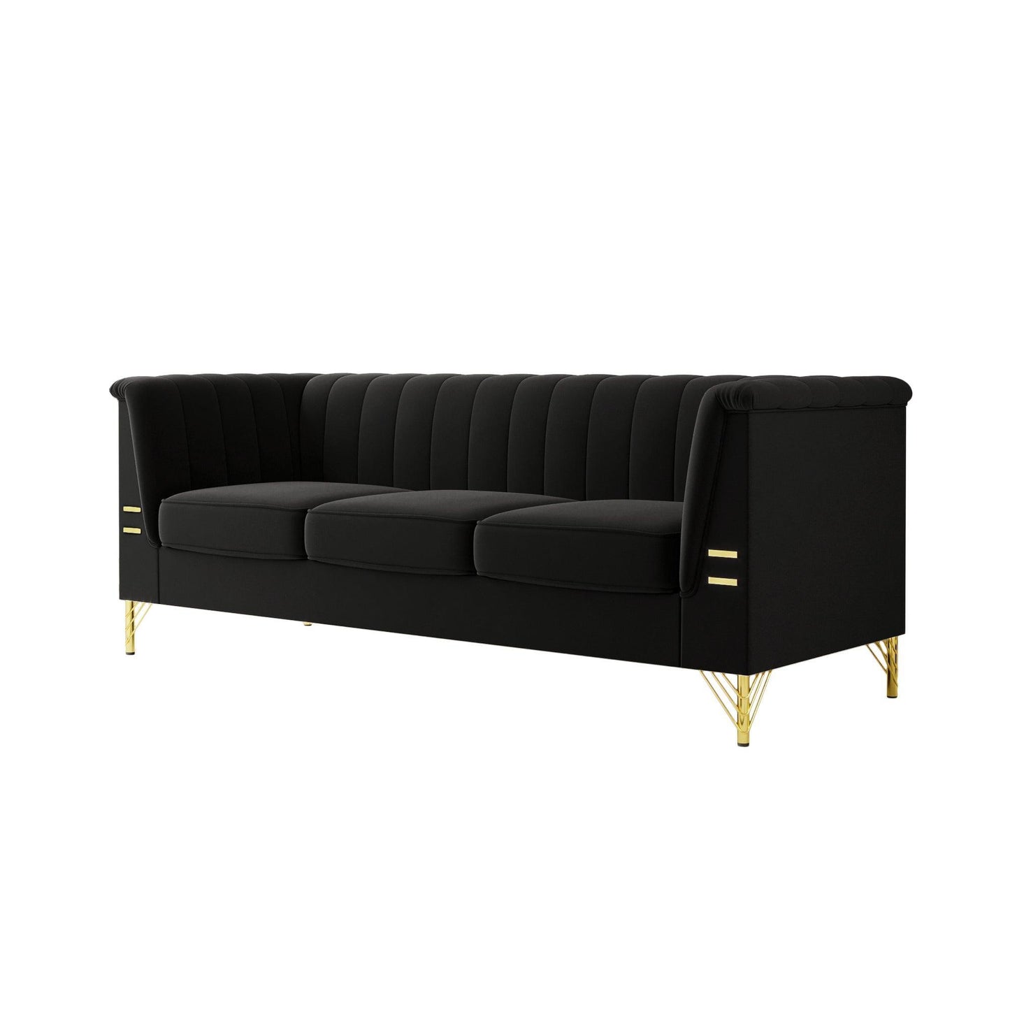 82.67" Modern Chenille Upholstered Couch with Bolster Armrest 3-Seat Sofa for Living Room