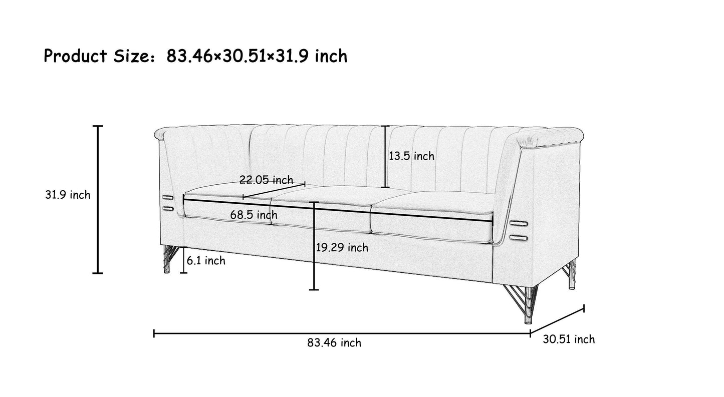 82.67" Modern Chenille Upholstered Couch with Bolster Armrest 3-Seat Sofa for Living Room
