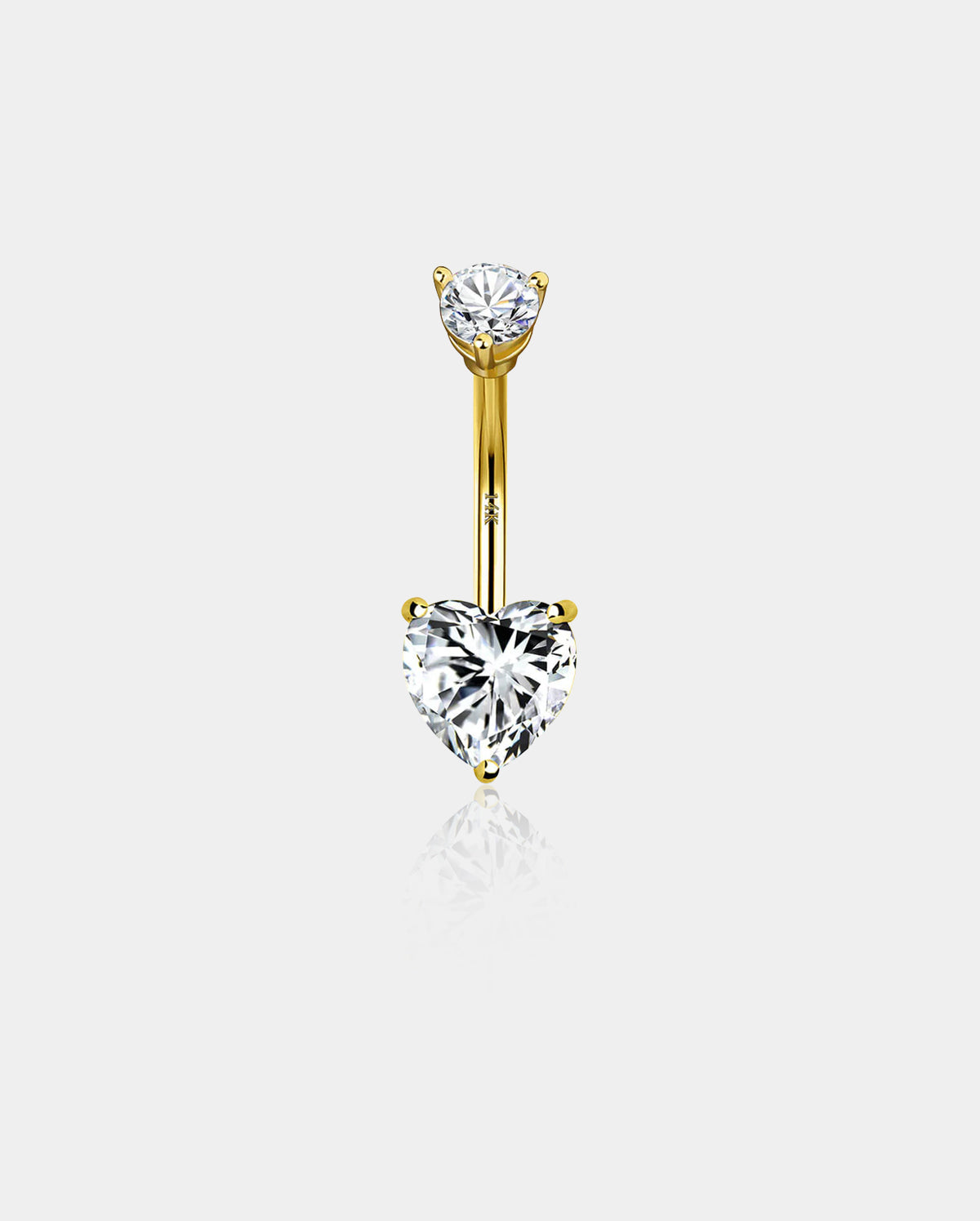 14K Gold Heart CZ Belly Ring