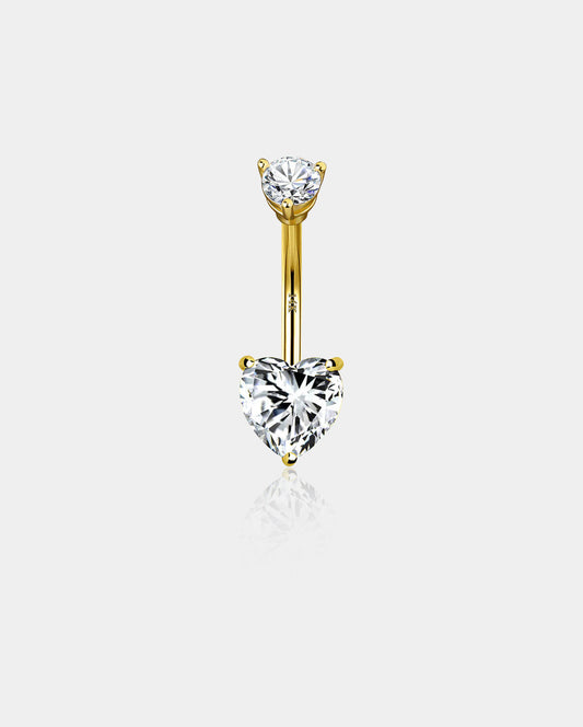 14K Gold Heart CZ Belly Ring