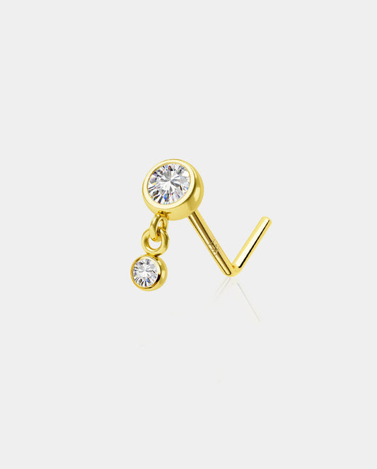 14K Gold Bezel CZ L-Shaped Nose Stud