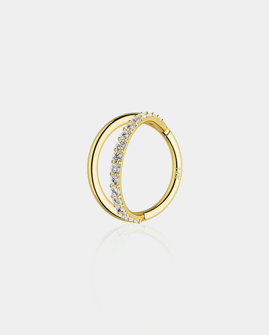 16G 14K Gold Semi-Gem Double Segment Cartilage Hoop