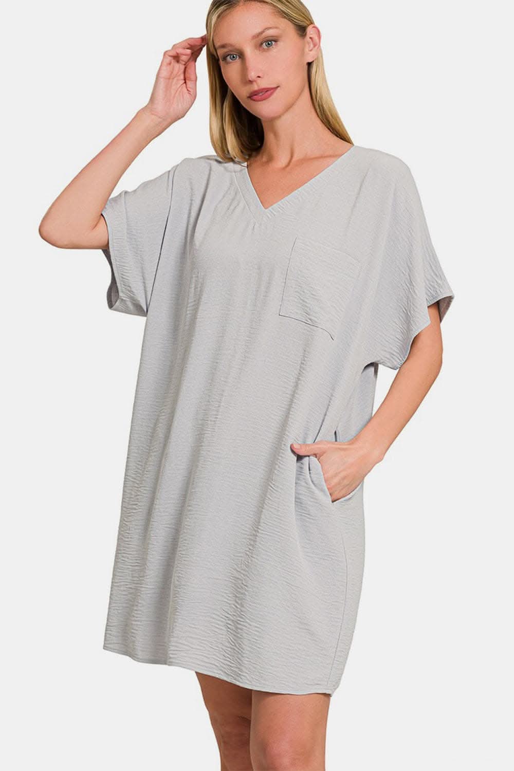 Zenana V-Neck Tee Dress with Pockets for Effortless Style