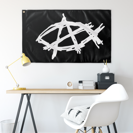 AnarchoChristian - Anarchist Fish Single-Sided Flag