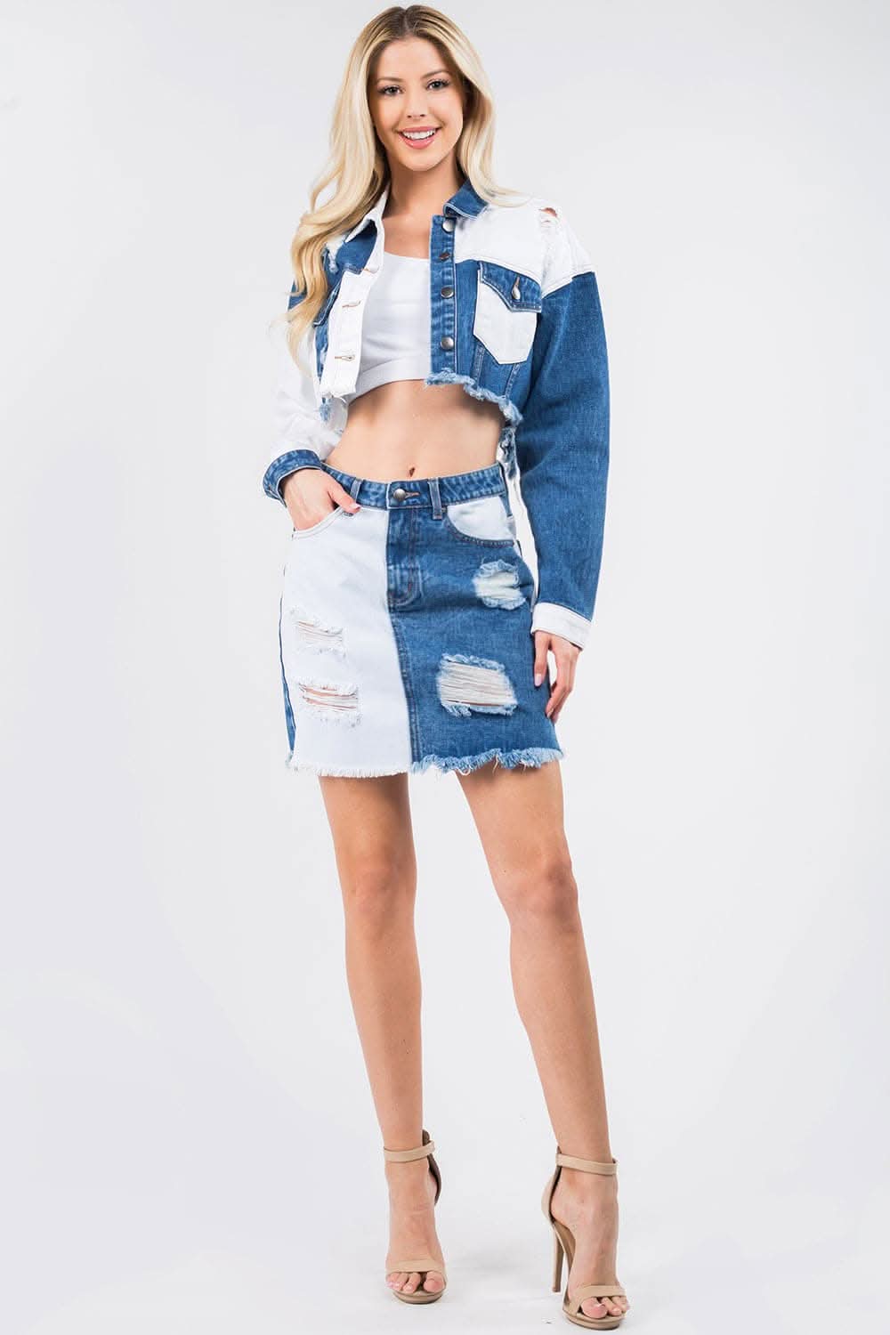 American Bazi frayed denim skirt