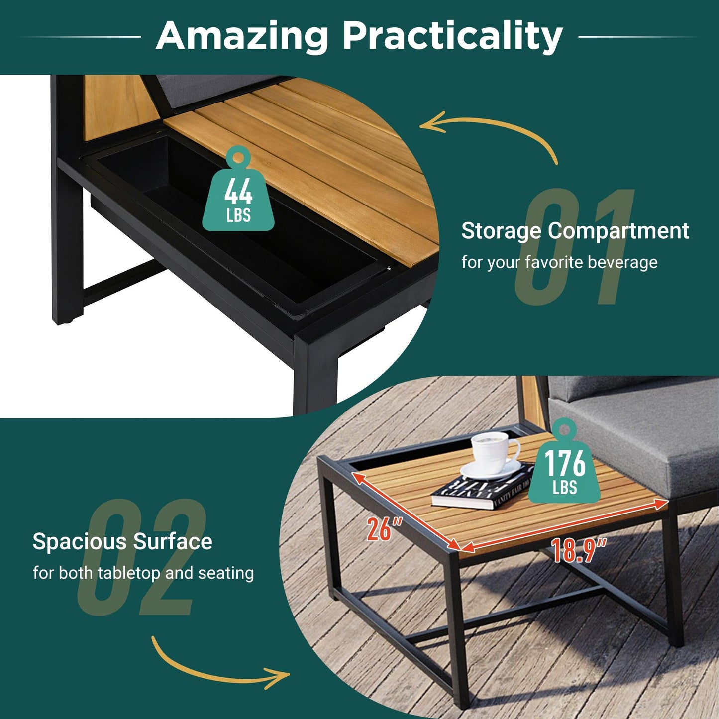 Patio Furniture Set with Loveseats, 4 Pieces Outdoor Sofa Set with Waterproof Cushions, Durable Iron-Wood Design for Garden, Backyard, Poolside