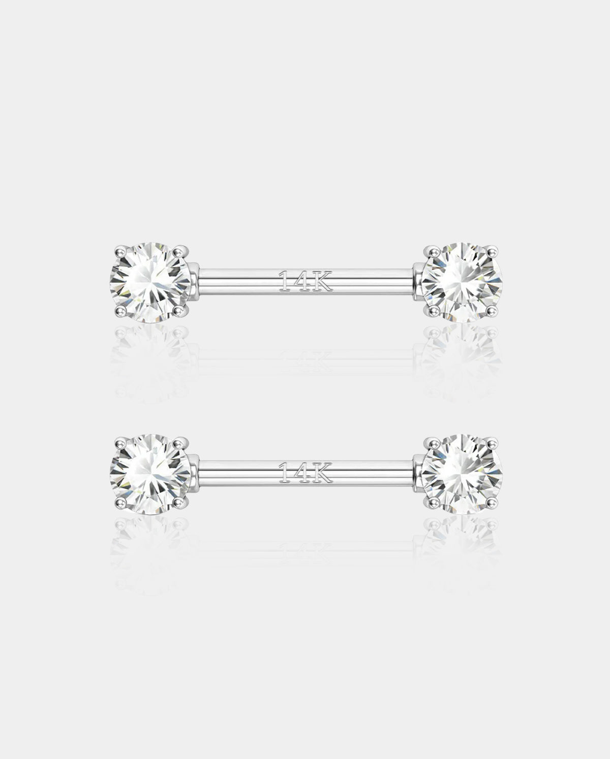 14K White Gold Round CZ Nipple Ring