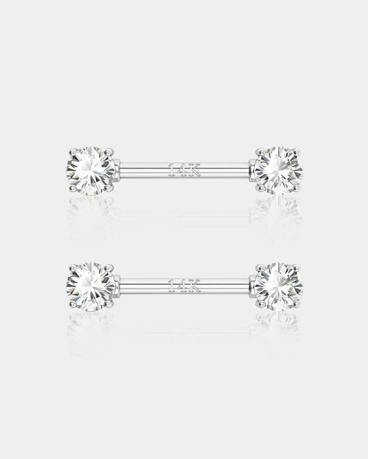 14K White Gold Round CZ Nipple Ring