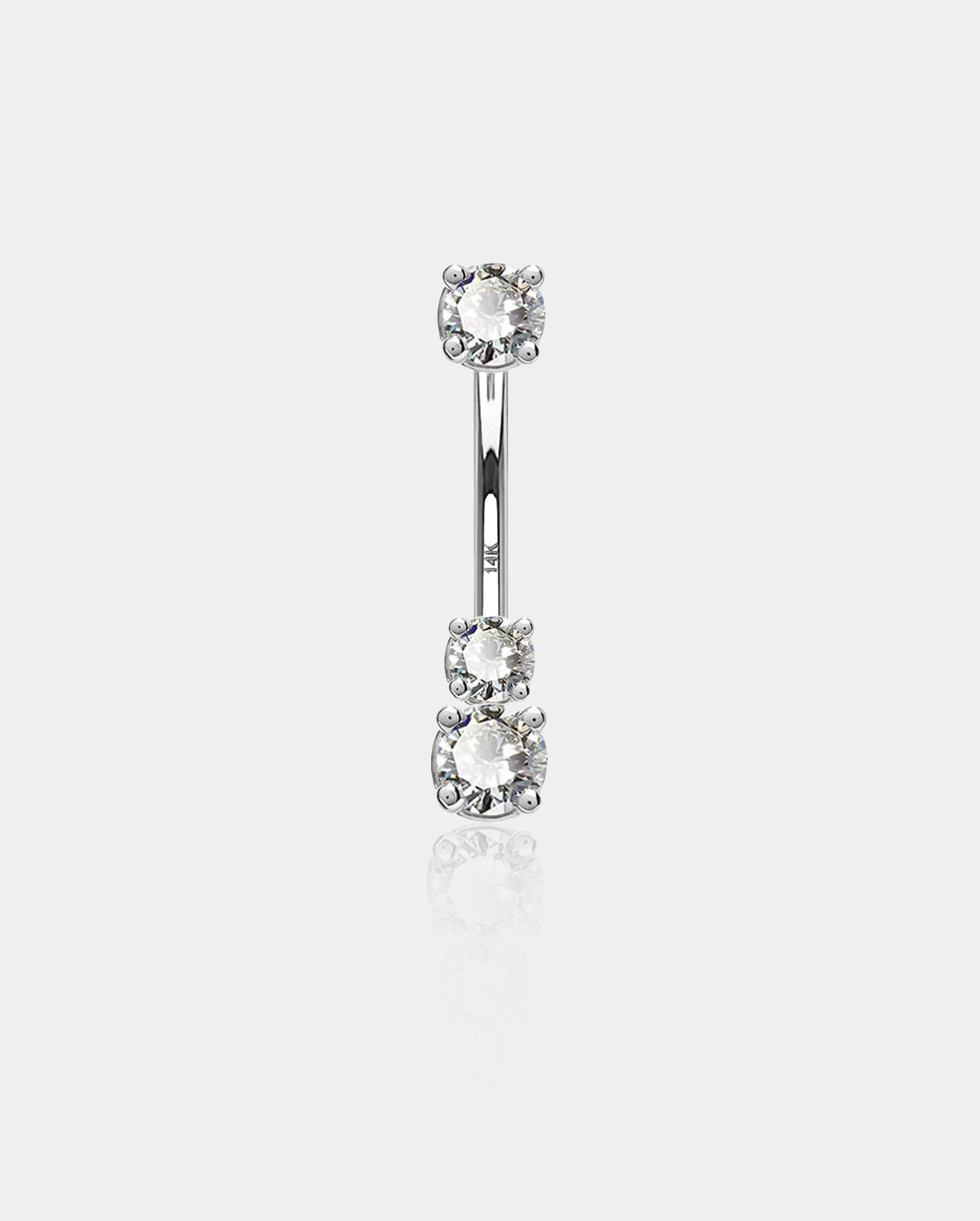 14K White Gold Three Round CZ Belly Ring
