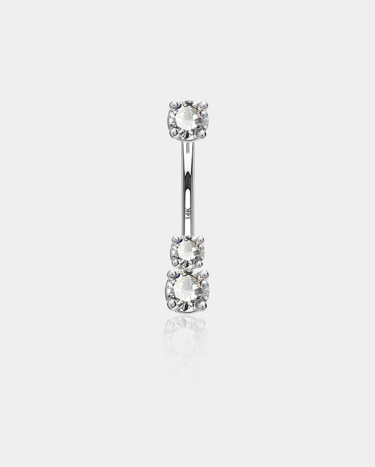 14K White Gold Three Round CZ Belly Ring