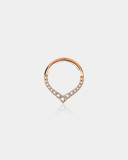 14K Rose Gold CZ V-Shape Segment Septum Ring