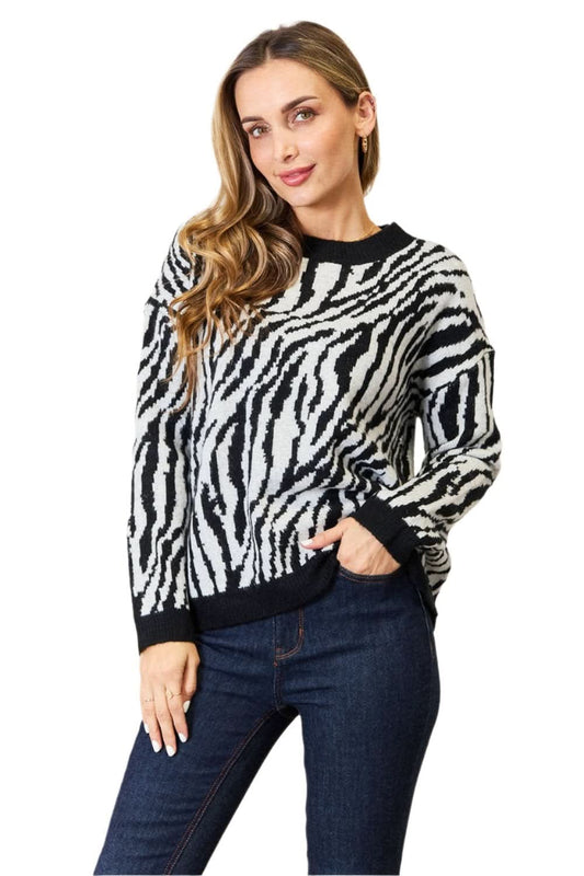 Heimish Full Size Zebra Print Sweater