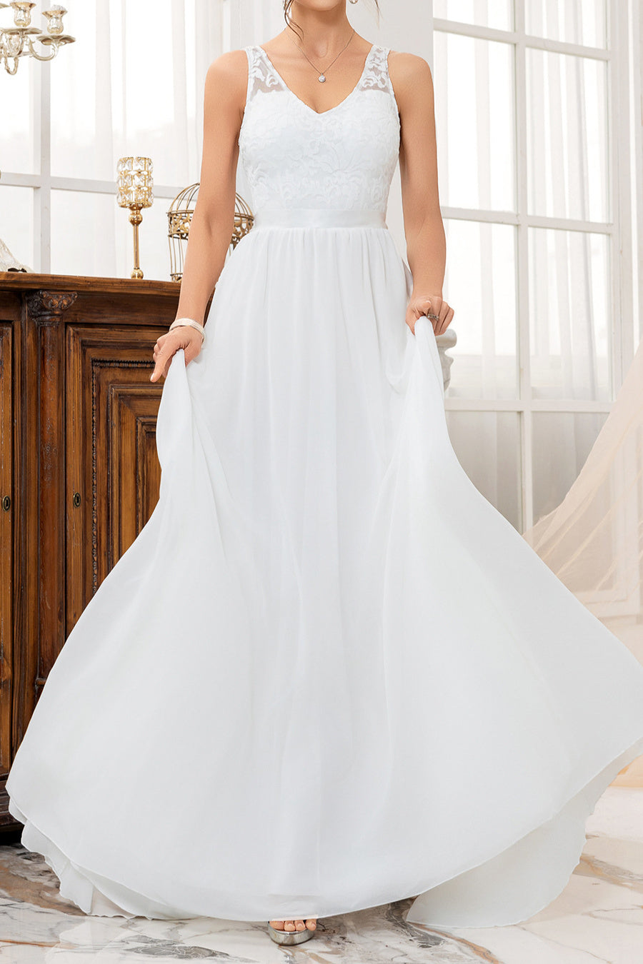 Elegant non-stretch patchwork sleeveless maxi evening dress with padded