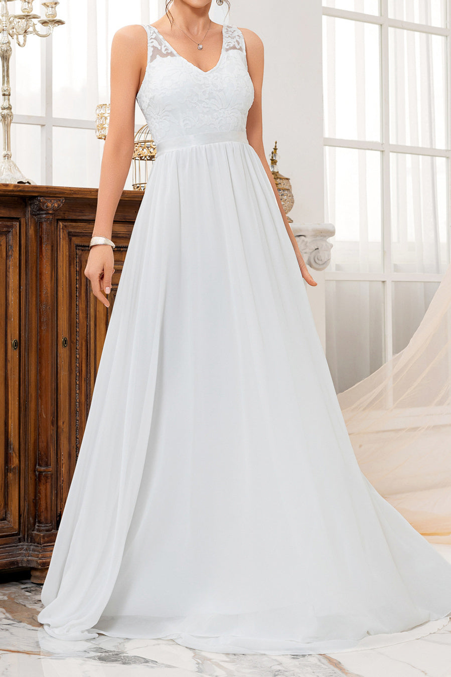 Elegant non-stretch patchwork sleeveless maxi evening dress with padded