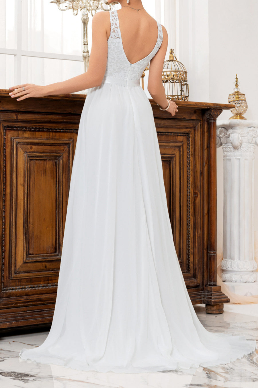 Elegant non-stretch patchwork sleeveless maxi evening dress with padded