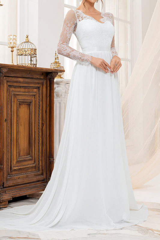 Elegant non-stretch lace long-sleeved maxi evening dress with padded