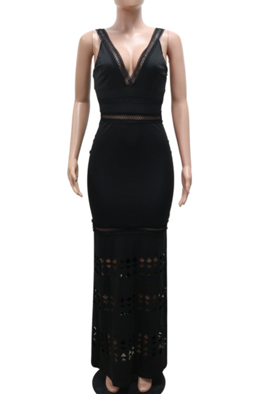 Sexy plus size slight stretch v-neck cutout maxi dress