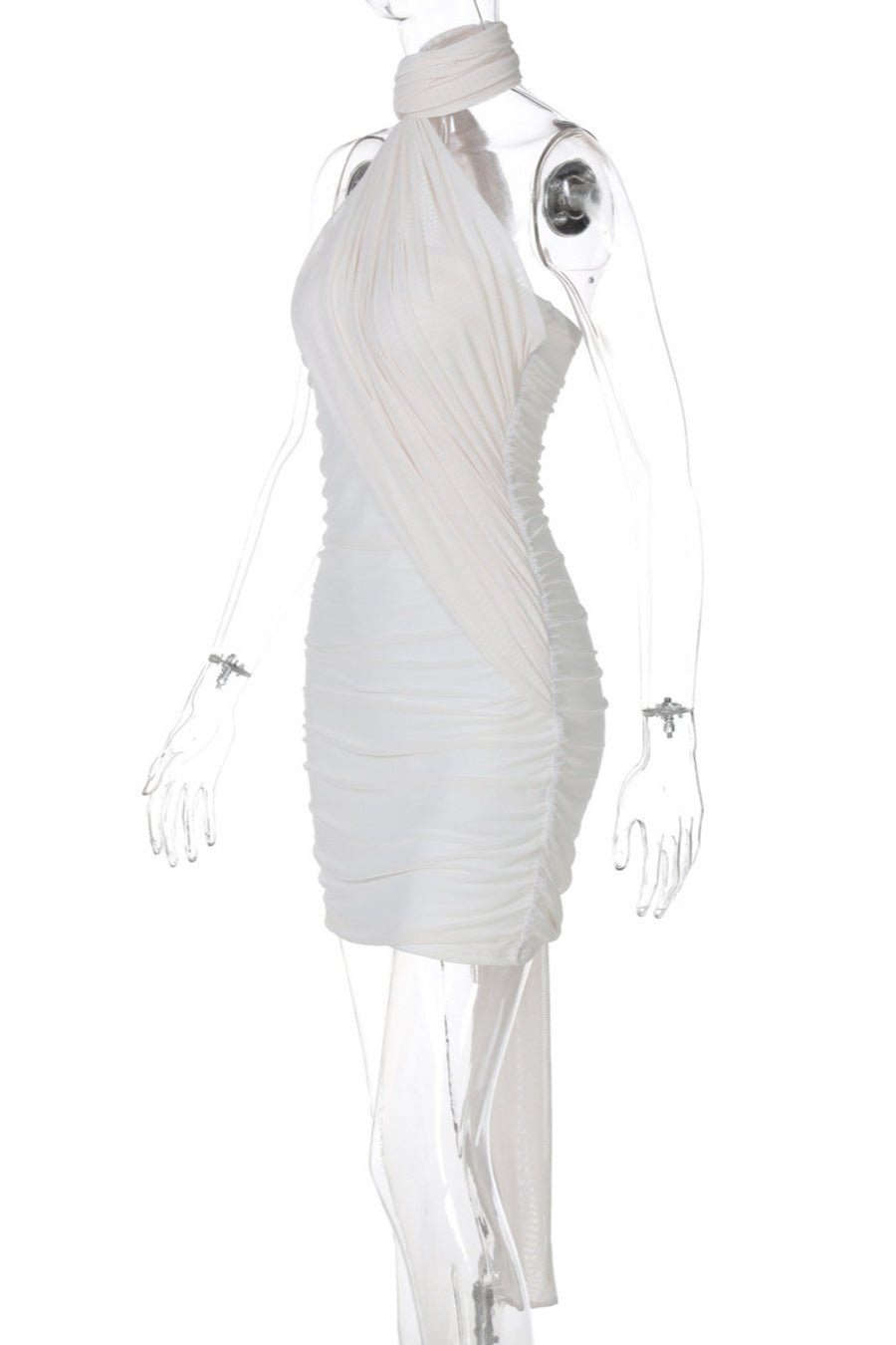 Sexy slight stretch 3 colors stitching mesh solid color mini dress