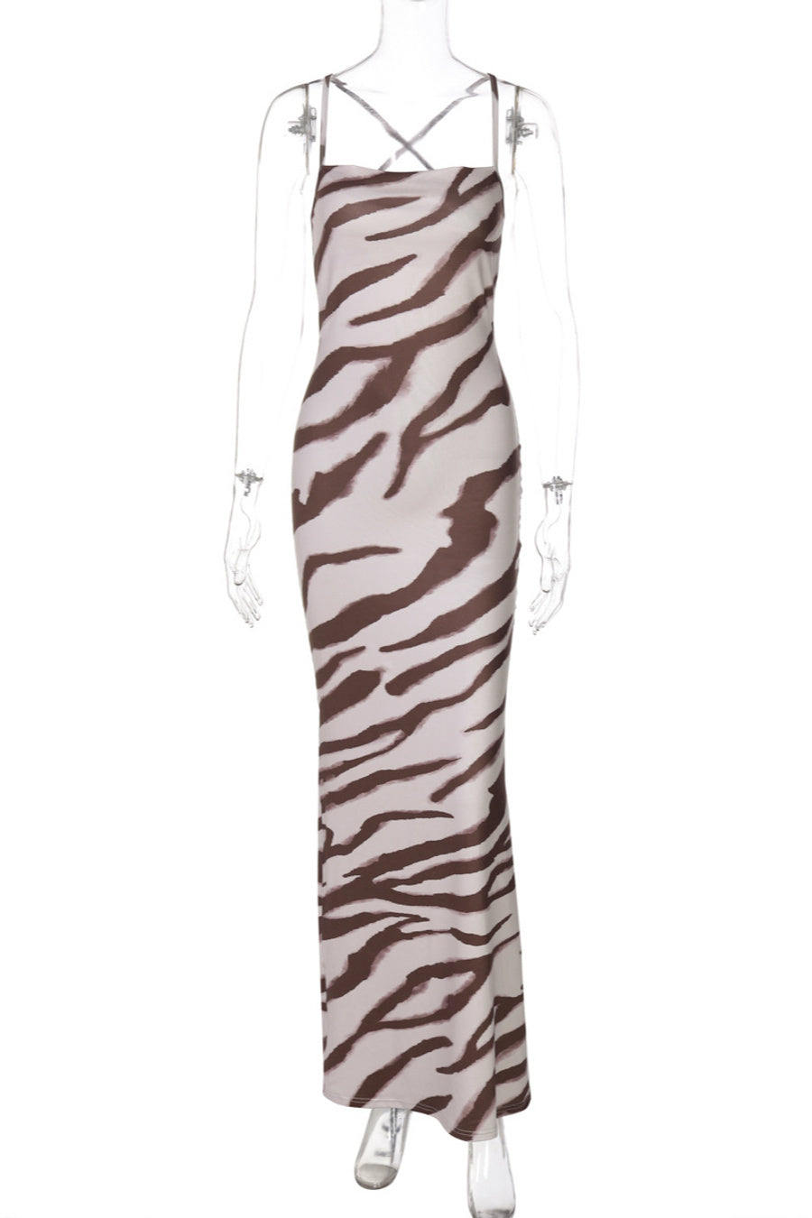 Sexy slight stretch zebra printing halter-neck maxi dress