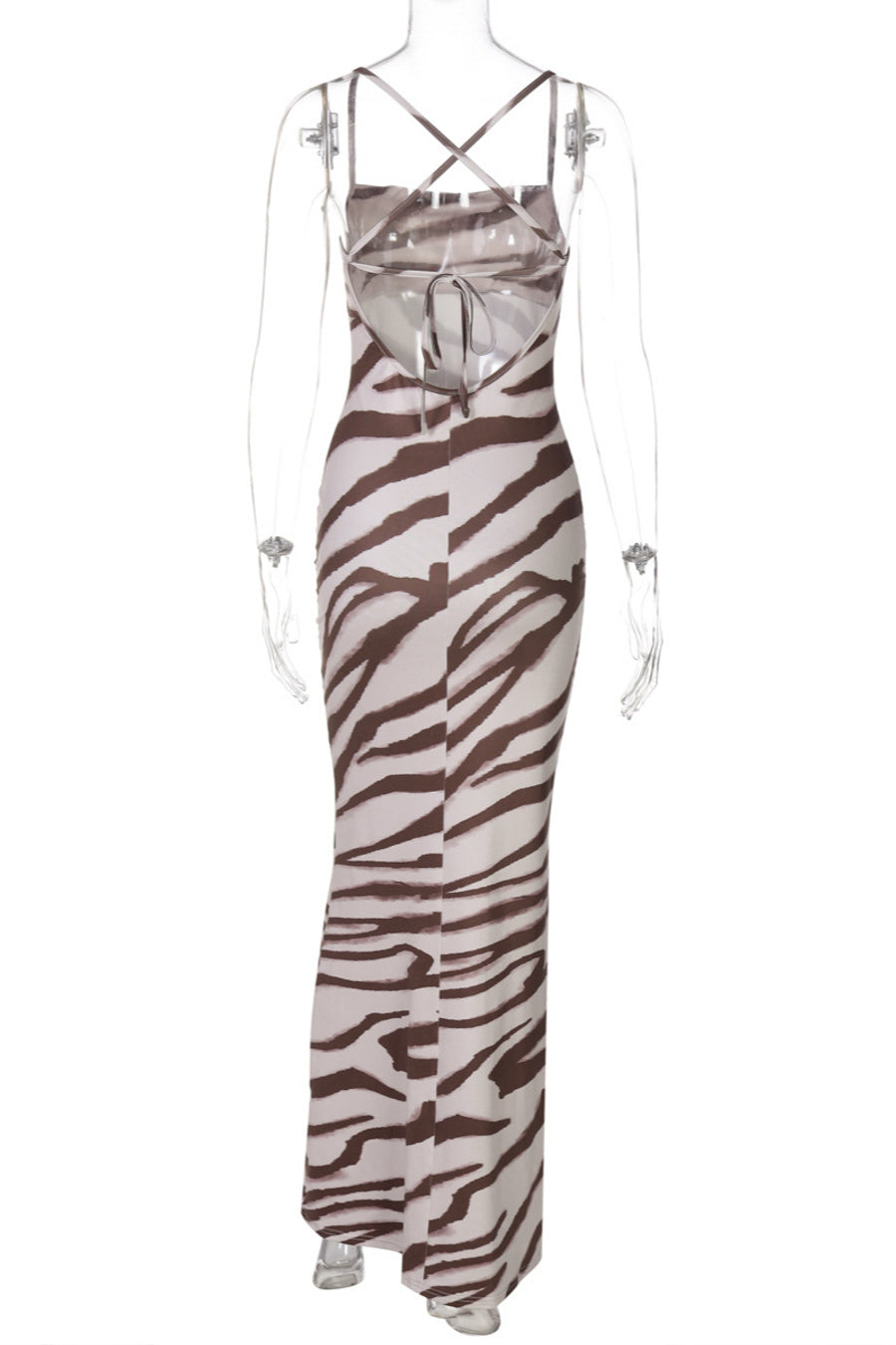 Sexy slight stretch zebra printing halter-neck maxi dress